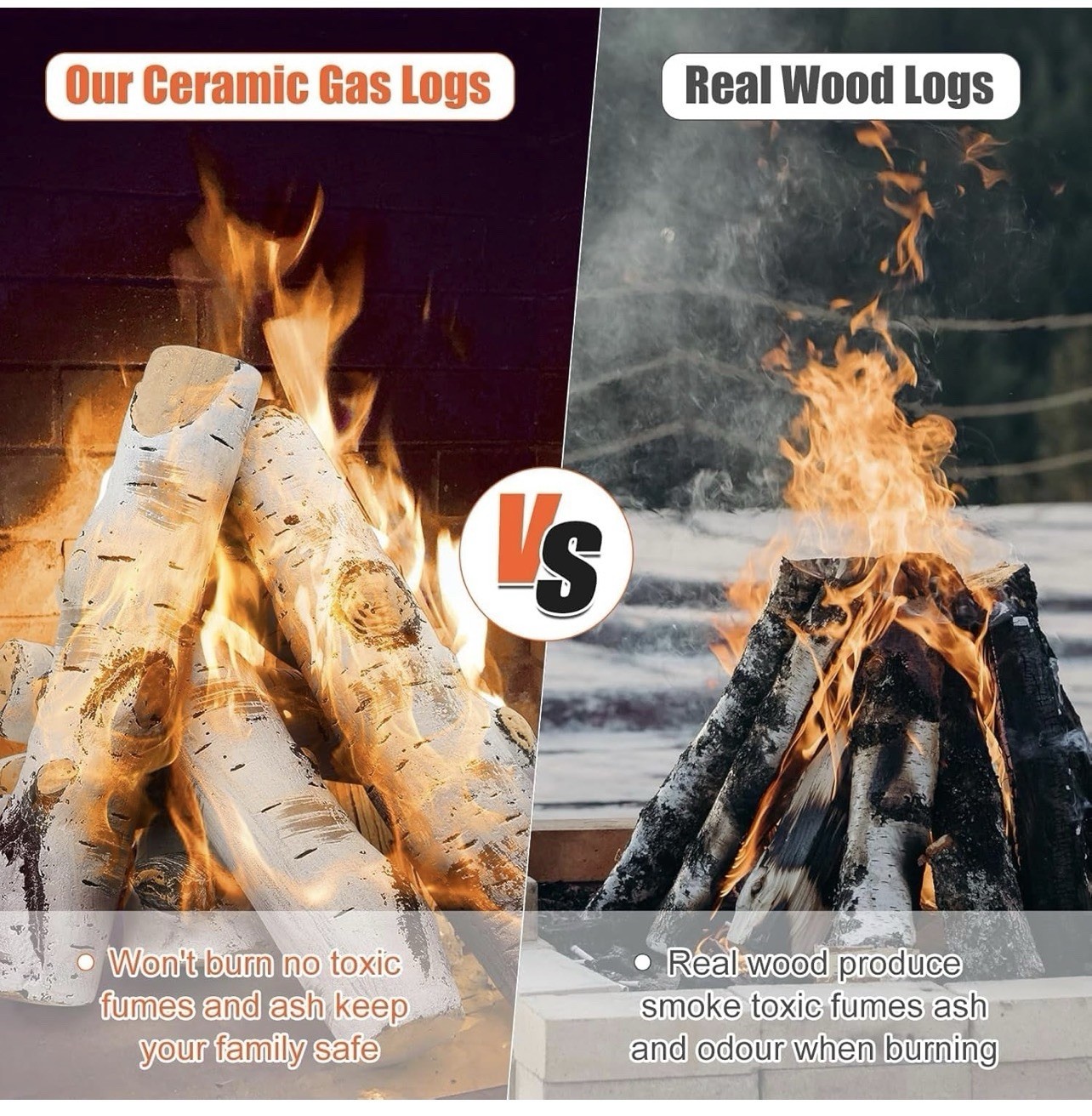 QuliMetal White Birch Ceramic Gas Fireplace & Fire pits Logs In/outdoors 6pcs