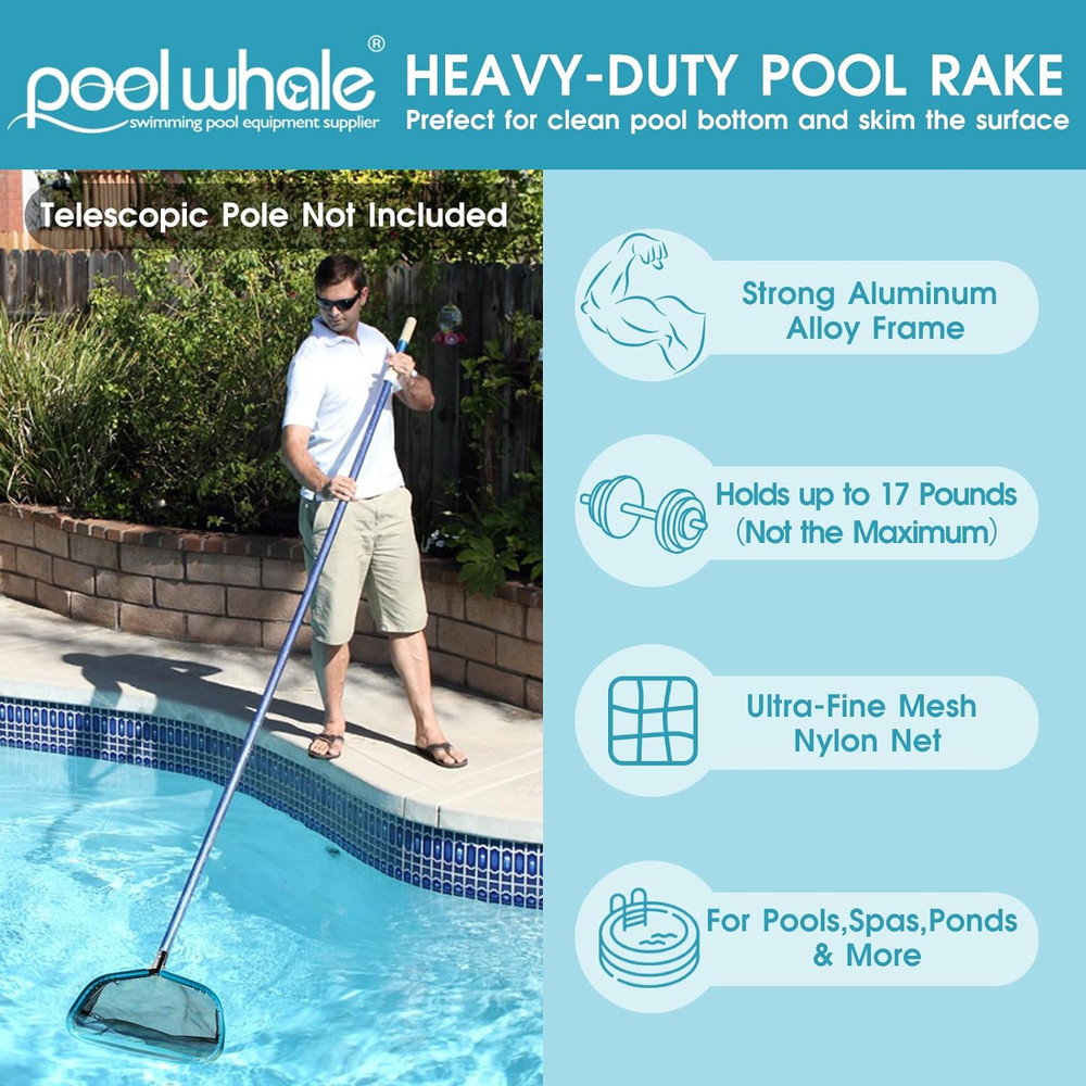 Pool Skimmer Net Rake, Aluminum Frame Deep Nylon Net, Ultra Fine Mesh Pool Nets