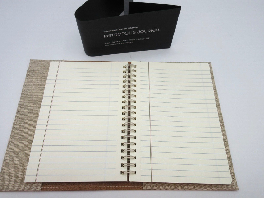 Metropolis Refillable Notebook 7" Leather Cover Spiral Insert Graphic Image Rust