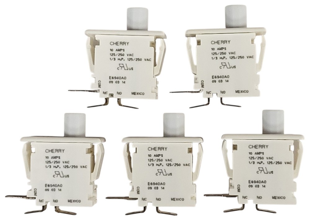 5 PACK Cherry 0E6940A0 Switch Pushbutton 10A 125/250 Vac Quick Connect White