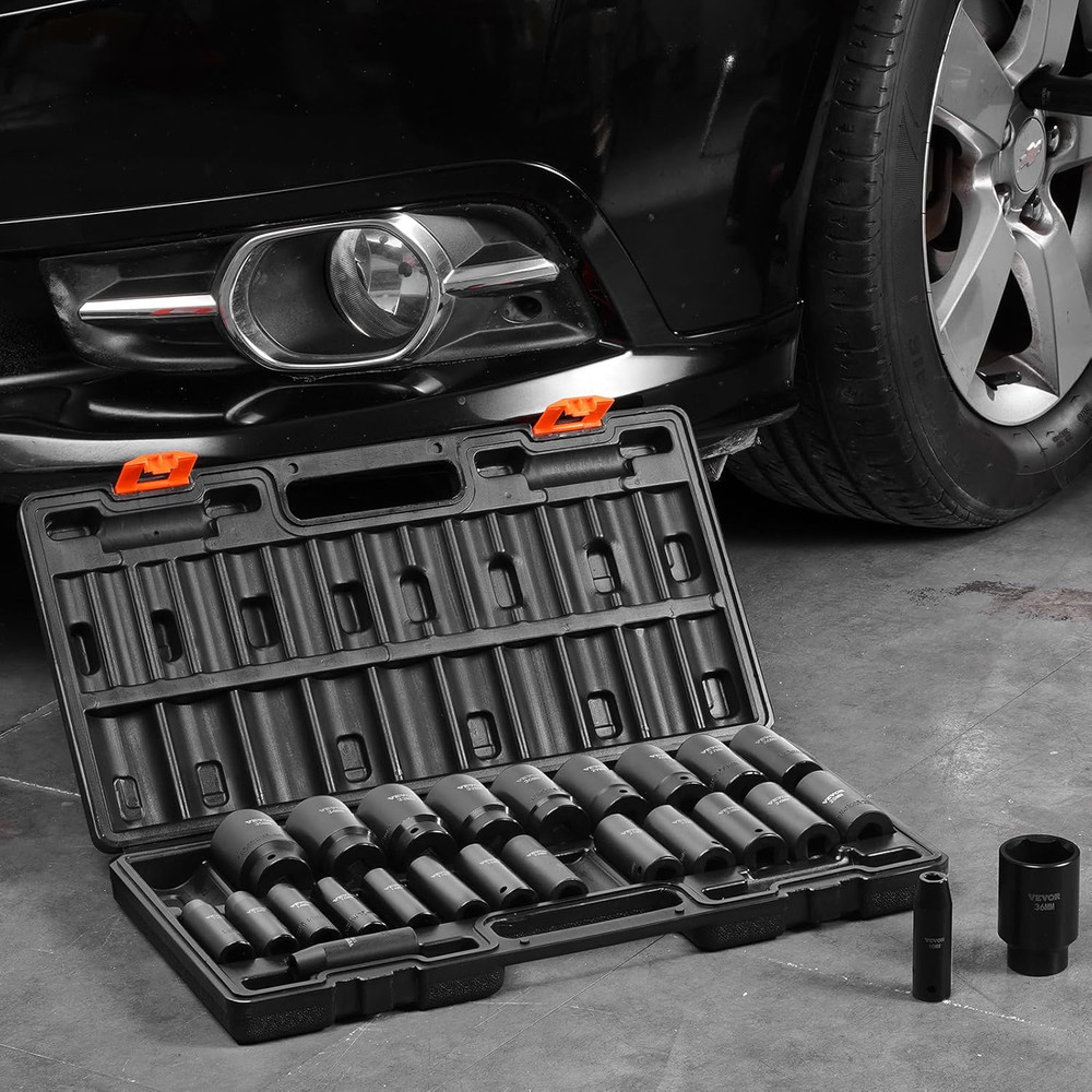 Impact Socket Set 1/2 Inches 26 Piece Deep Sockets, 6-Point, Rugged Construction