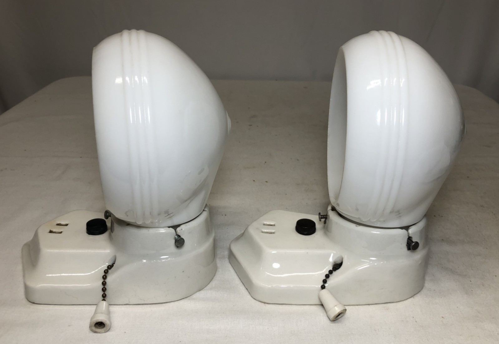 Antique Porcelain Wall Sconce Pair Vtg Light Fixture Ceramic Bath Art USA #J67