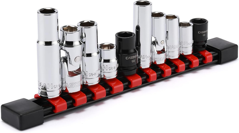 10Pcs Impact Socket & Flex Socket Set, 1/4" & 3/8" Dr., 6-Point, 10Mm, Metric, I