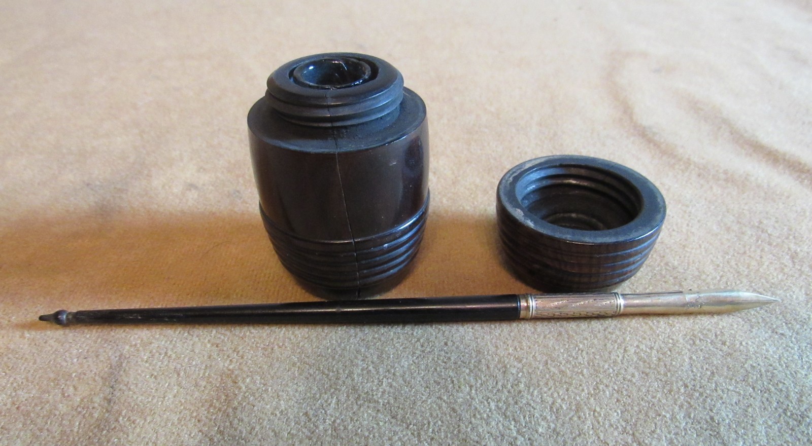 Antique Civil War Era Dip Pen I C Haskin Mid 19c Nib +Silliman Wood Inkwell ID'd