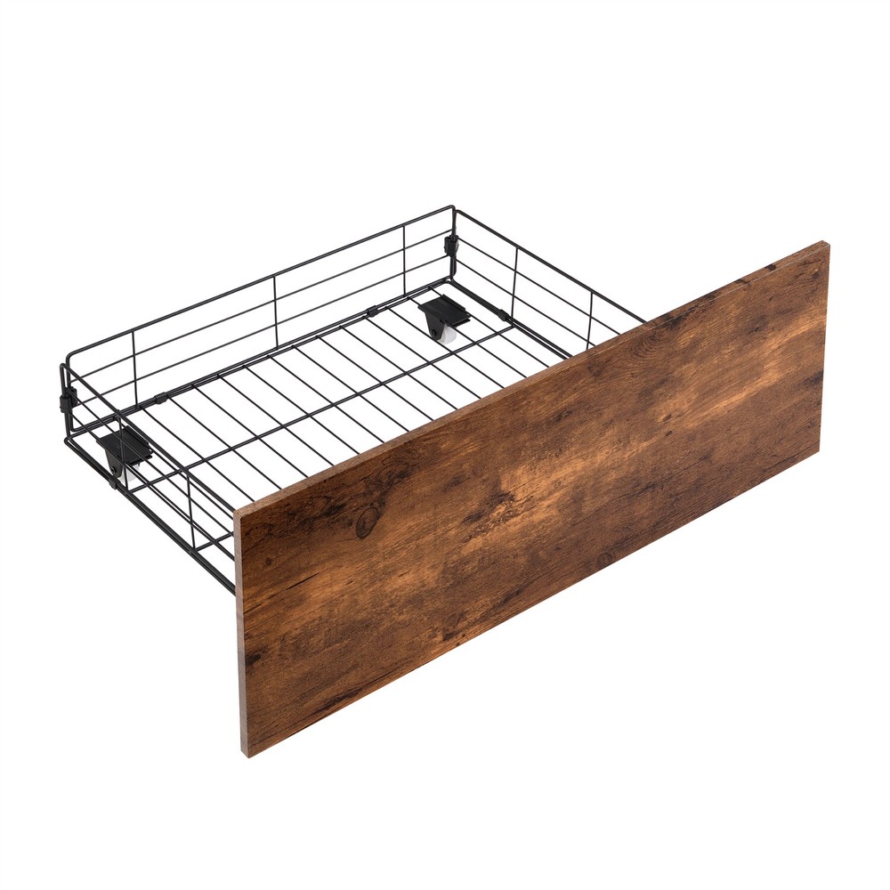 Queen Size Bed Frame with Storage Headboard & 2 Drawer Metal Platform Bed