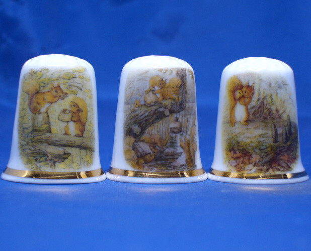 Birchcroft Thimbles -- Set of Three -- Beatrix Potter Squirrels