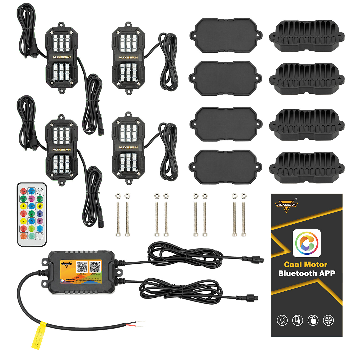 AUXBEAM 8 Pods RGB LED Rock Lights Kit Underglow Neon Light 120W Super Bright