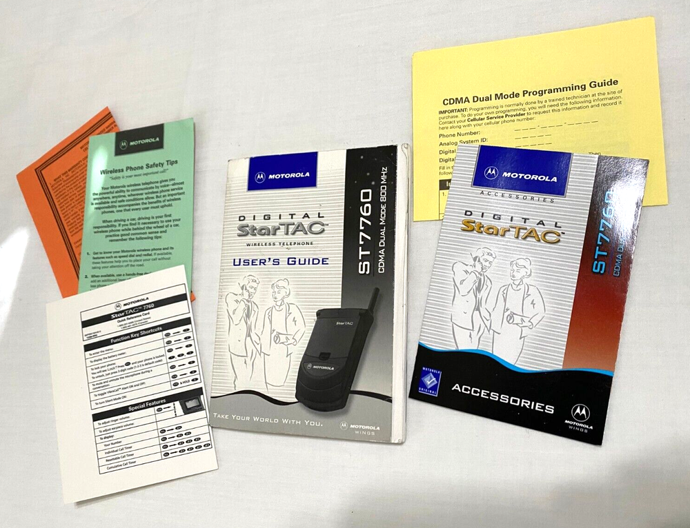 Motorola Digital StarTAC Wireless Telephone Users Guide ST7760 + Paper Inserts