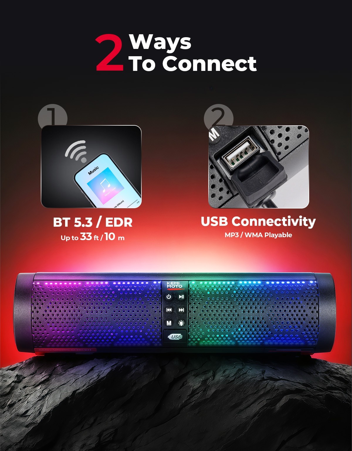 Bluetooth 4-Speaker Motorcycle Sound Bar Stereo Audio System w/ LED RGB Lighting