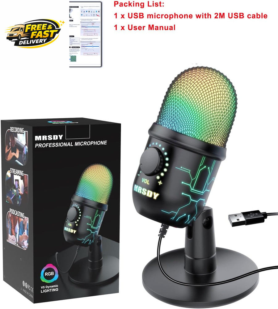 Gaming Microphone, USB Computer Microphone for PC, Mac, /5, Condenser Podcast Mi