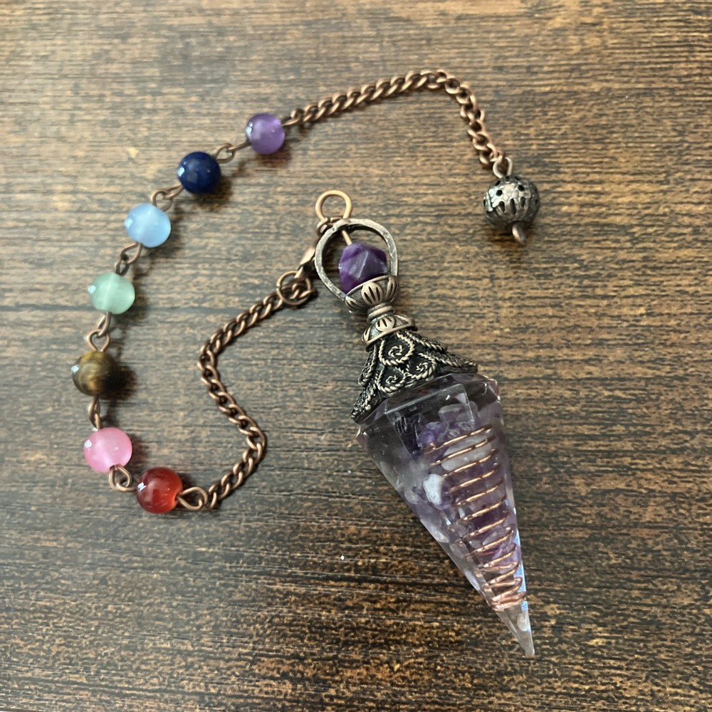 Hexagonal Pointed Cone Amethyst Crystal Spiritual Divination Dowsing Pendulum
