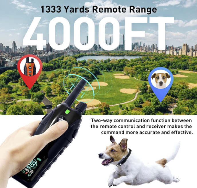 TQT Dog Training Collar - Remote Control 4000FT, 4 Training Modes