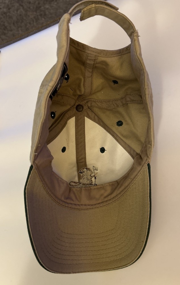 Golf Hat Cap With Beaver Embroidered Khaki With Hook & Loop Strap