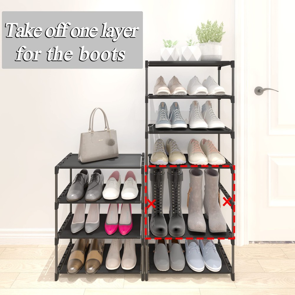 4-Tier Small Shoe Rack .Stackable Shoe Shelf Storage Organizer for Entryway H...