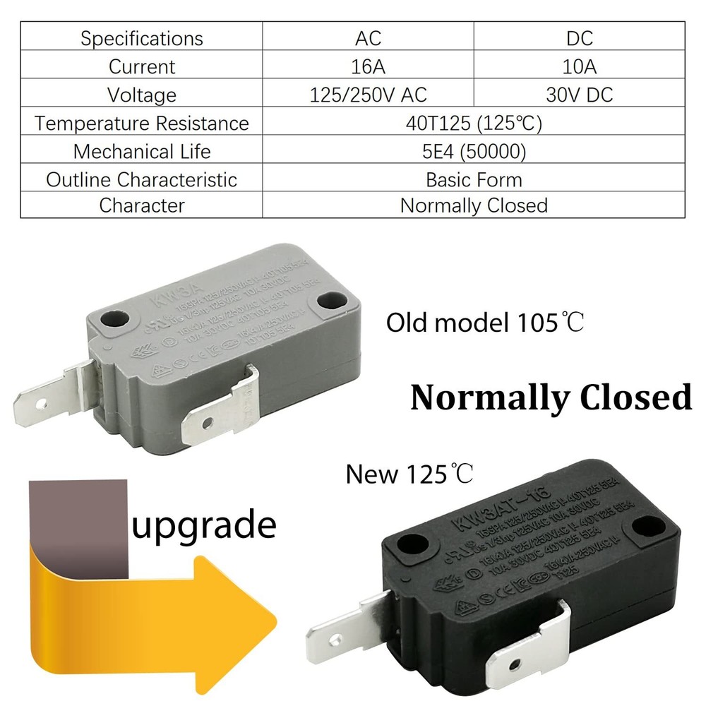 Microwave Oven Door Switch Replacement - 16A Compatible with Multiple Models