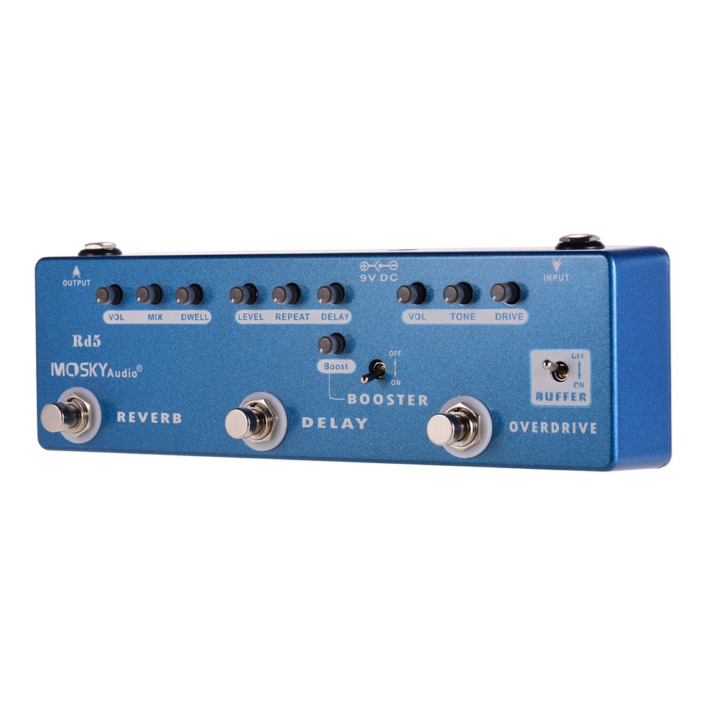 MOSKY Audio 5-in-1 Guitar Multi-Effects Reverb Delay Booster Overdrive Buffer