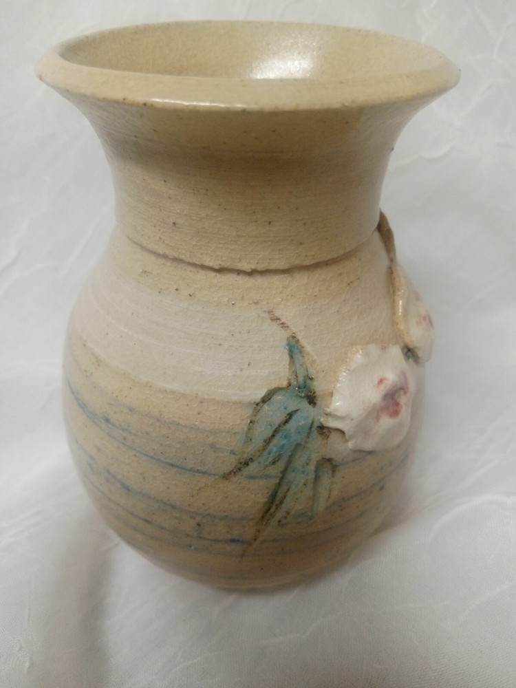 Small Art Pottery Vase - Raised Flowers