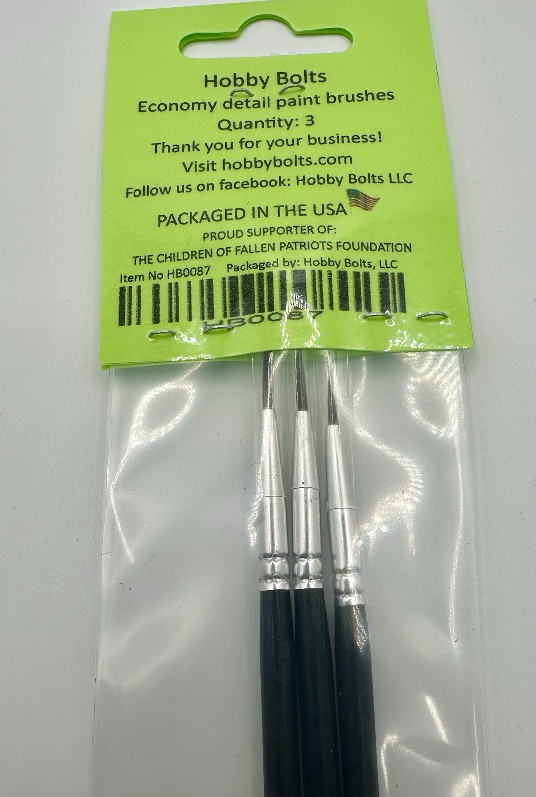 Hobby Bolts 3Pcs Detail Paint Brush Set, 3 Sizes #0#00#000. Model, Art, Craft.