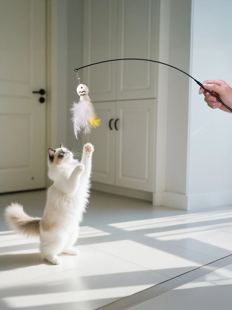 Interactive Cat Teaser Toy 360 Rotating Feather Wand Suction Base Fun