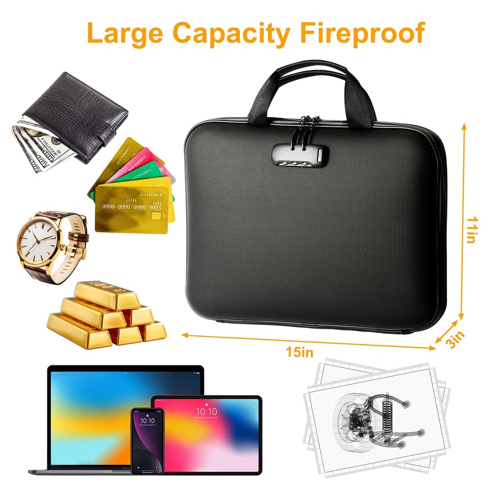 Fireproof Document Storage Box with Lock - Portable Hard Case Organizer