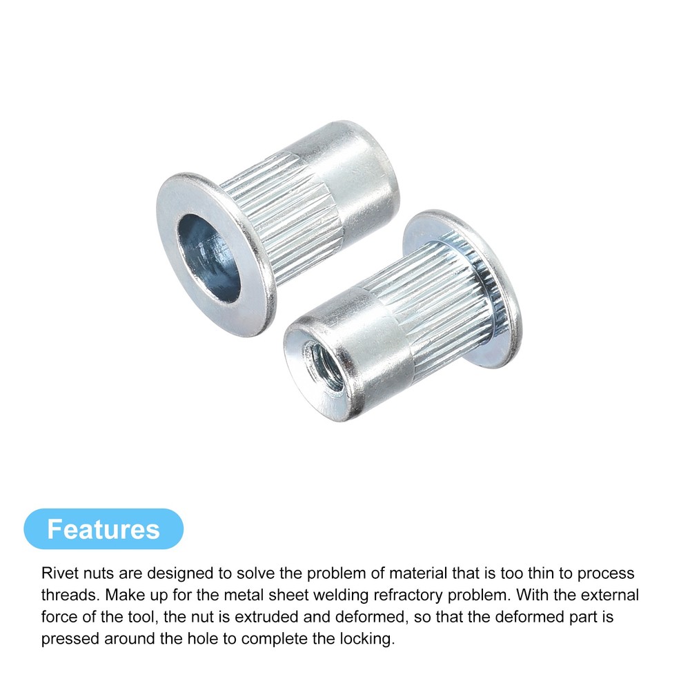 #6-32 Rivet Nuts, 50pcs Carbon Steel Knurled Flat Head Threaded Insert Nuts