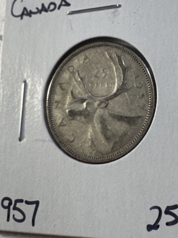 1957 Canada 25 Cents Silver Coin