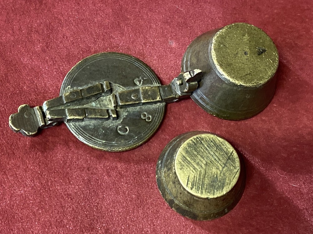 Antique Bronze Scale Weights In OZ Stacking Pots