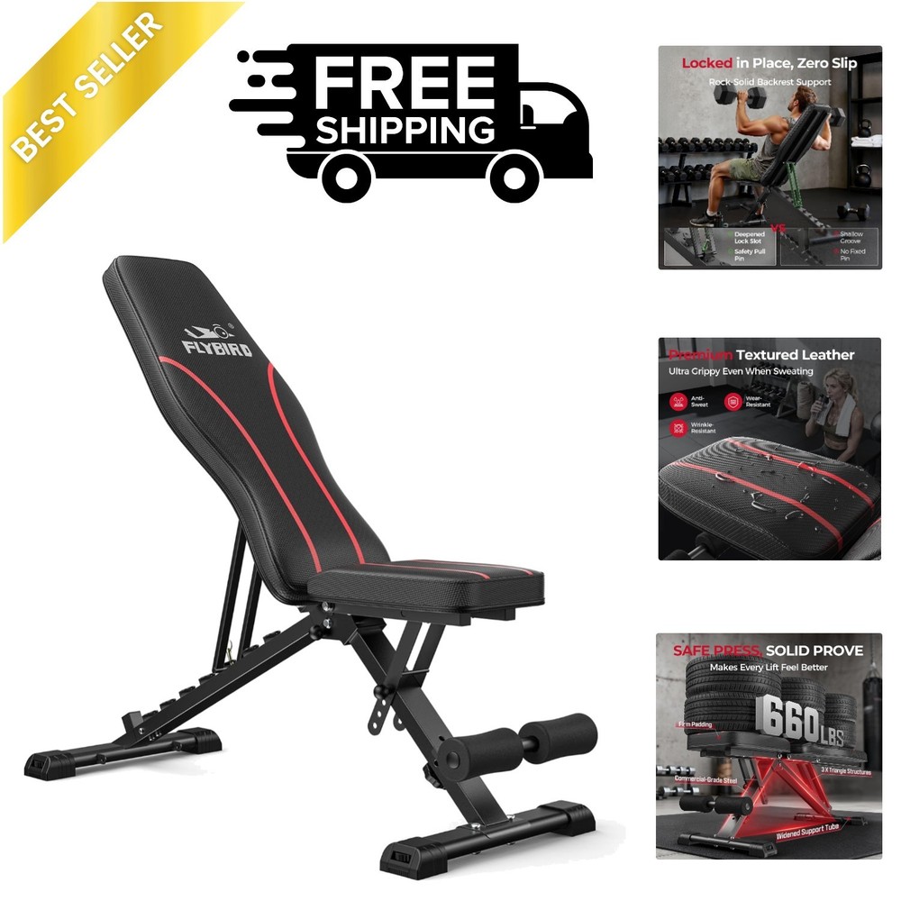 FLYBIRD Adjustable Bench,Utility Weight Bench for Full Body Workout- Multi-Purpo