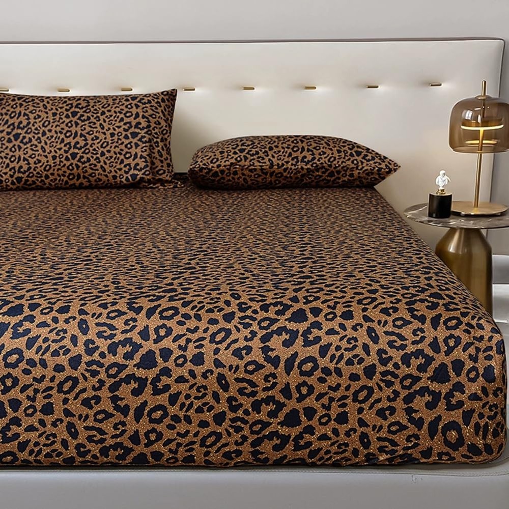 100% Soft Microfiber Leopard Pattern Fitted Bed 15" Deep Pocket Queen Size-1 ...