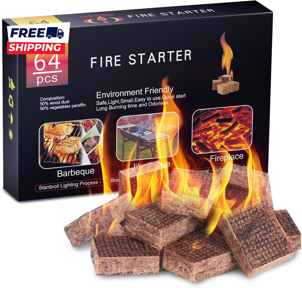 Fire Starter 64 Mini Square Natural Fire Starters for BBQ Campfire  Fireplace