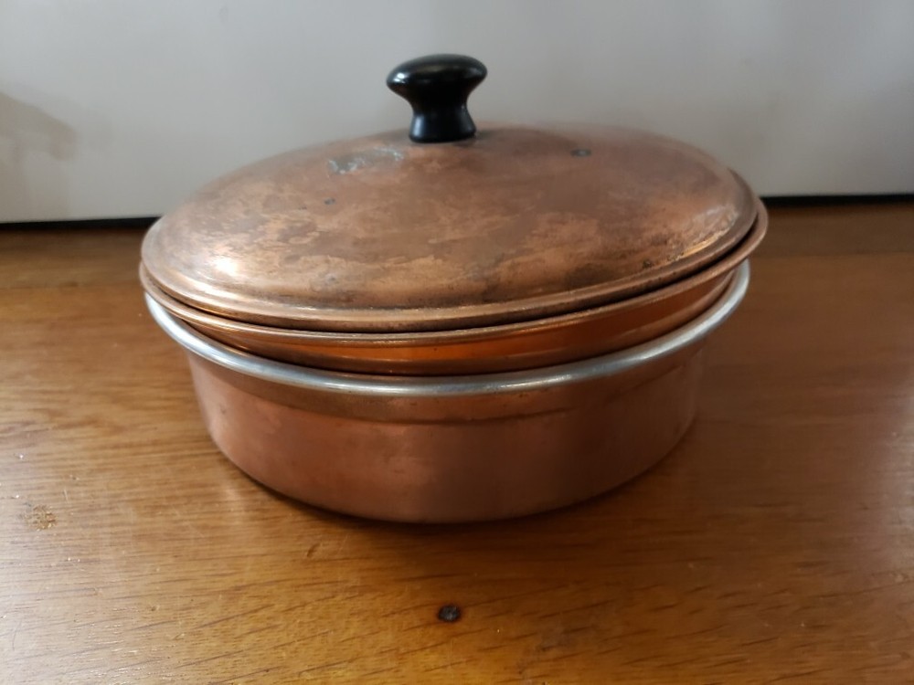 Vtg Copper Warming Pot Chafing Dish Three Piece Set