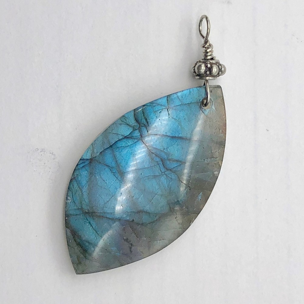 Labradorite Sterling Silver Drop Pendant | 2 1/4" Long | Blue |