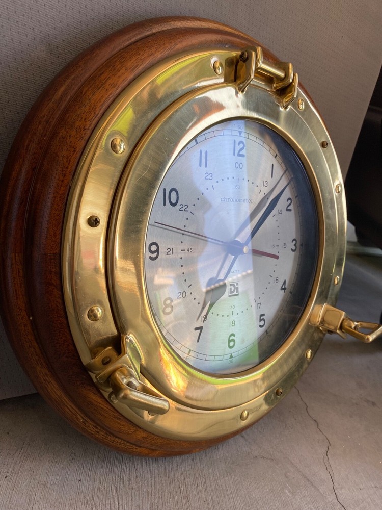 Solid Brass Ship’s Clock, Wood, Good condition