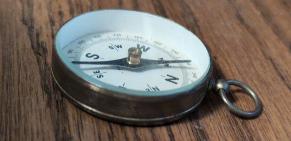 Antique German Brass Pocket Compass -- small 1.75" diameter