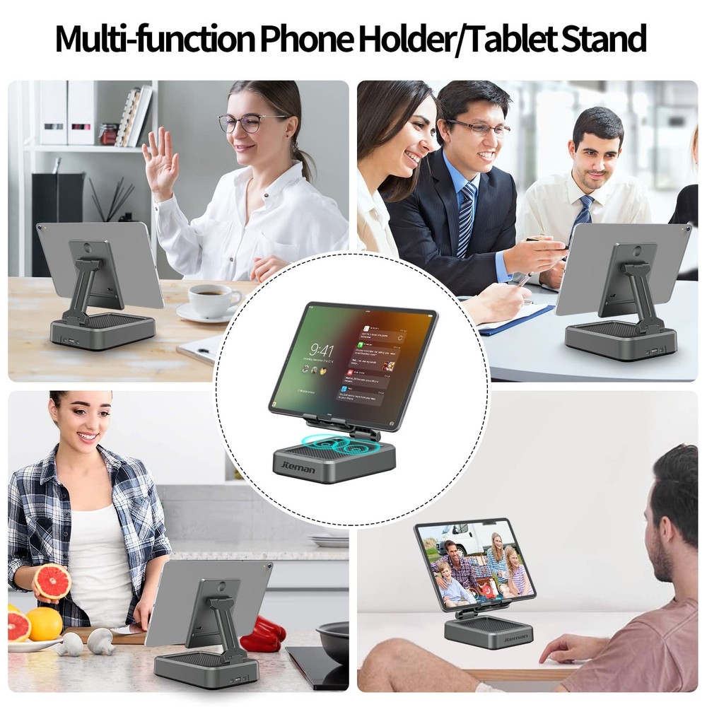 Wireless Bluetooth Speaker Tablet Stand Adjustable Holder for 4-12.9" Devices