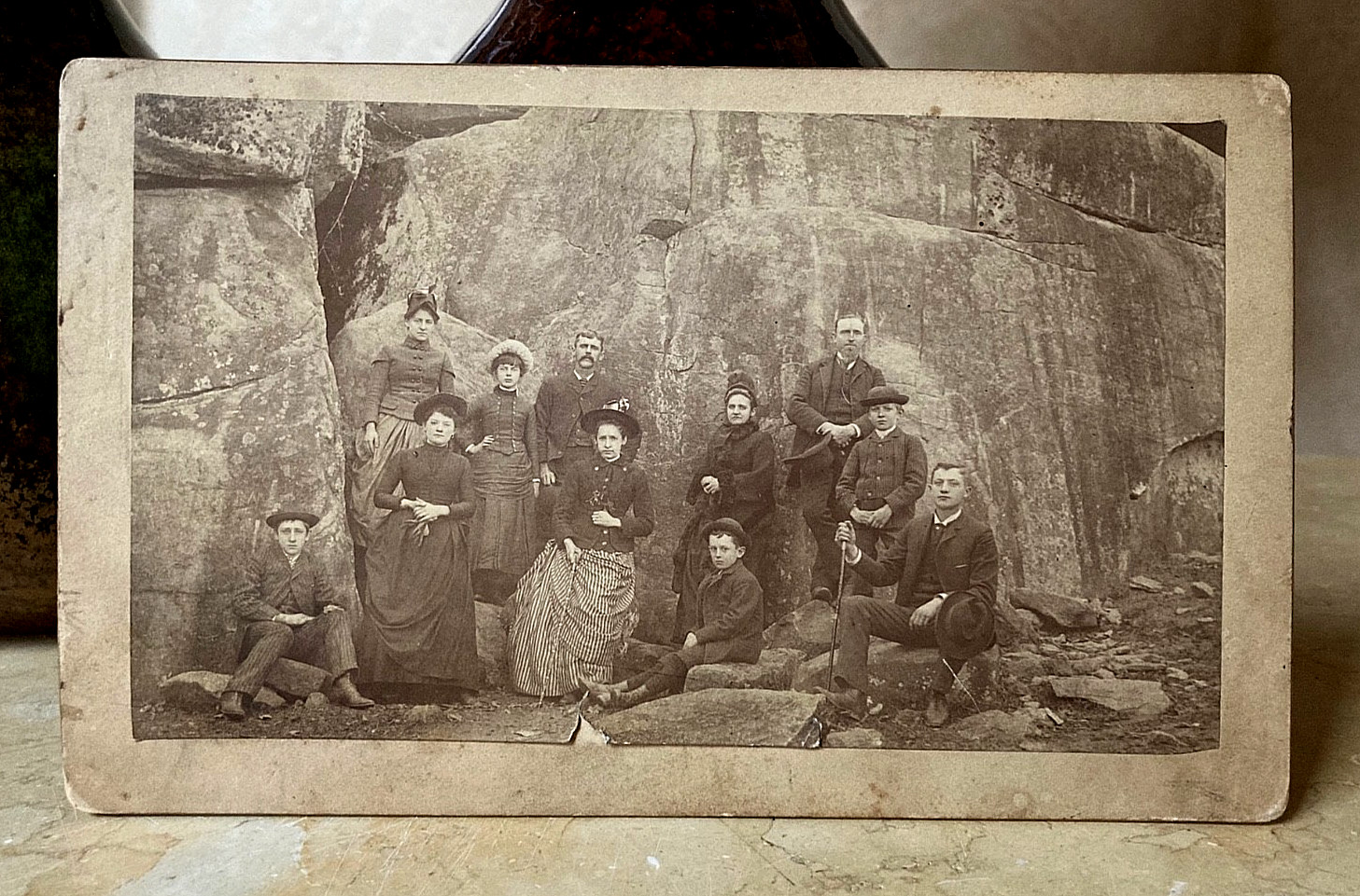 EARLY! CIVIL WAR BATTLE OF GETTYSBURG "DEVIL'S DEN" with VISITOR'S PHOTO c1875