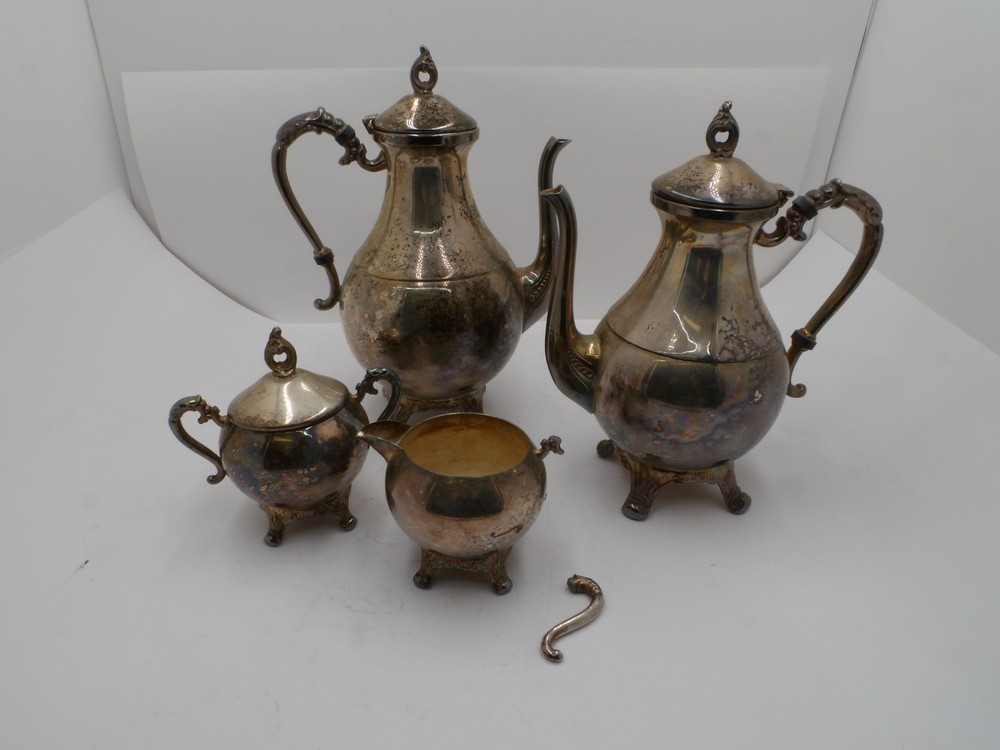 4 Piece Pilgrim Silver Plated Large Medium Tea Coffee Set With Creamer Sugar