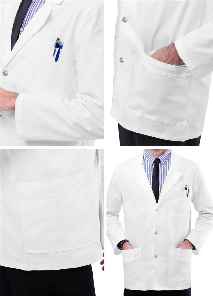 Adar Pop-Stretch Mens 31" Snap Front Lab Coat Very Comfortable