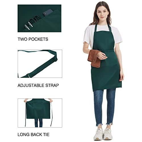 4 Pack Chef Apron, Waterproof Apron, Adjustable Apron Polyester Blend Green