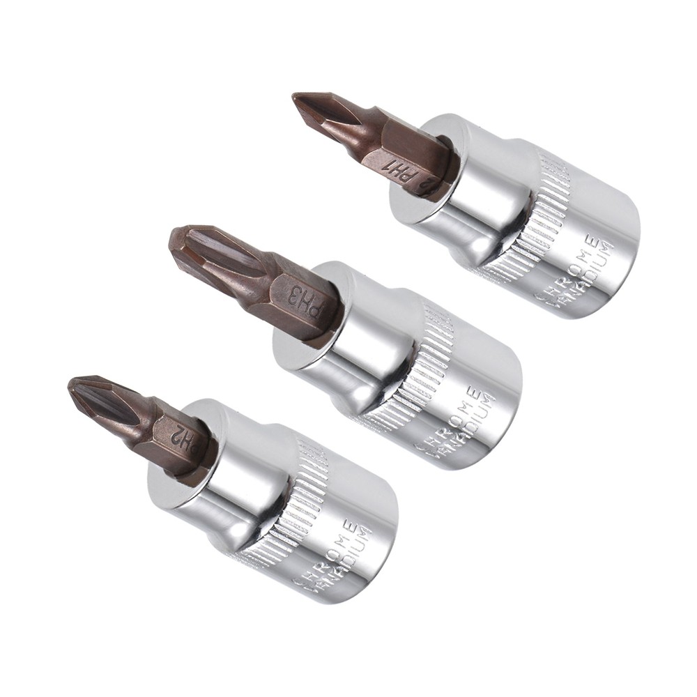 Phillips Bit Socket Set PH1 - PH3 Bit 3/8" Drive S2 Steel CR-V Socket 3Pieces