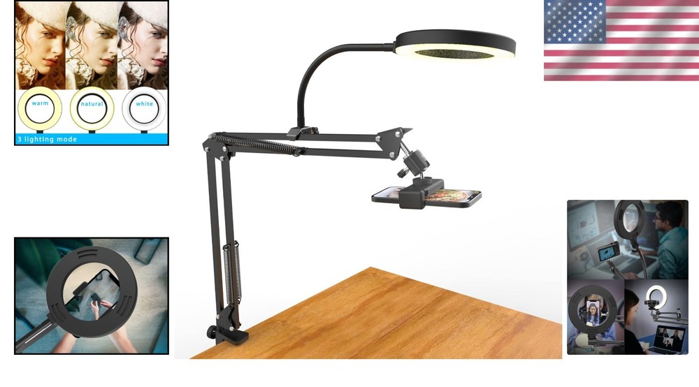 Compact Overhead Camera Mount with Adjustable Ring Light for Filming & Tutorials
