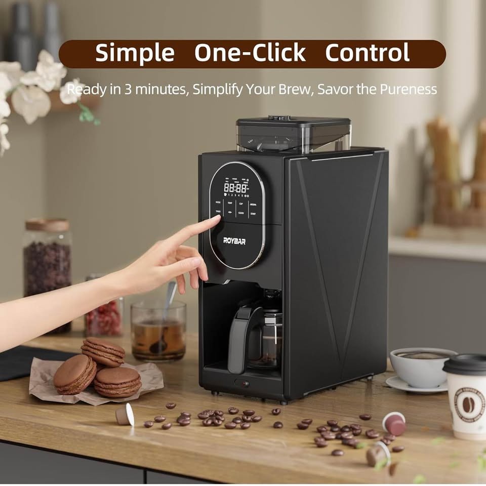 Coffee Maker with Grinder, Programmable Hot and Cold Coffee Maker with 22 oz Gla