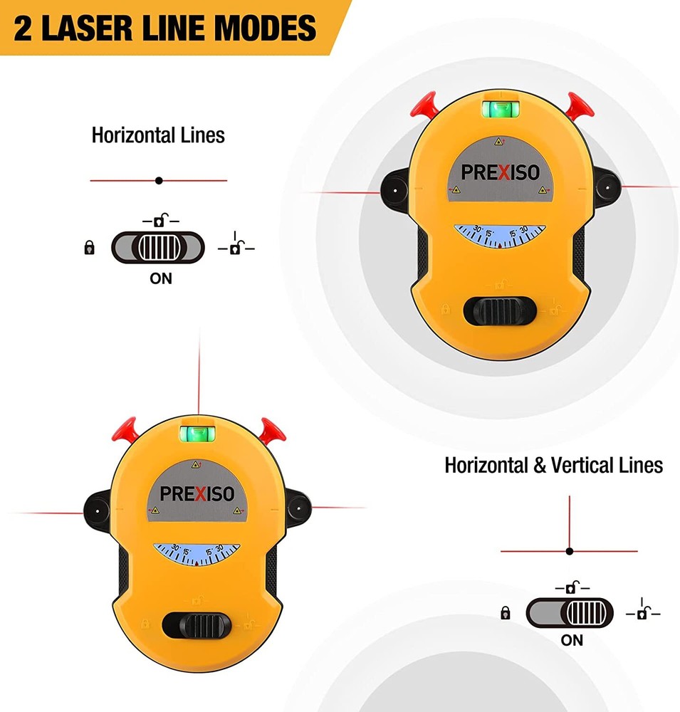 PREXISO Multi Surface Laser Level 30Ft Horizontal Vertical Line Laser Mount Base
