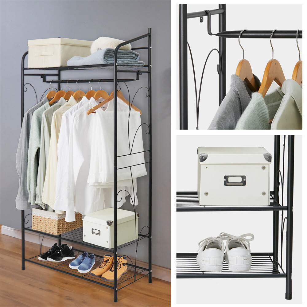 Metal Clothes Rail Storage Garment Shelf Clothing Hanging Heavy Duty Shoe Rack