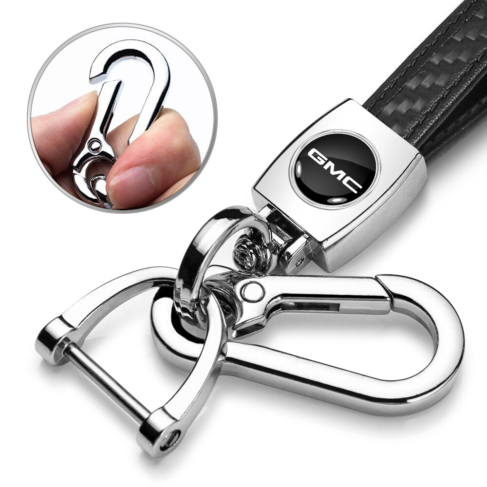 GMC Black Carbon Fiber Strap Chrome Hook Key Chain