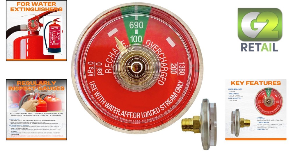 Durable 100 PSI Replacement Pressure Gauge for Fire Extinguishers