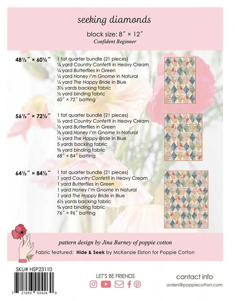 Seeking Diamonds Quilt Pattern by Poppie Cotton