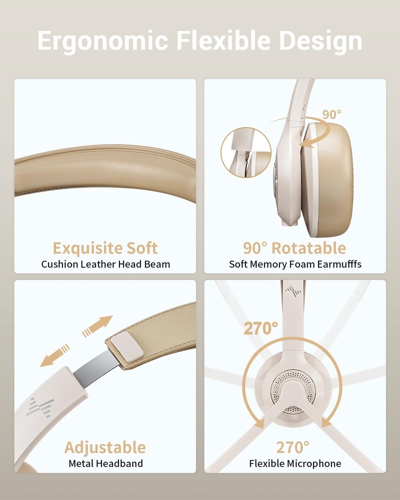 Wireless Headset with AI Noise Cancelling Microphone Bluetooth Headset - Blue...