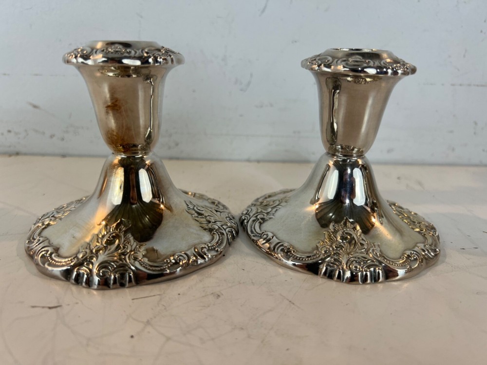 Vintage Wallace Baroque Pair of Silver Plate Candlesticks
