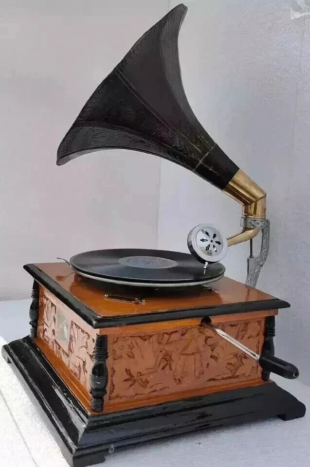 Vintage Fully Functional Gramophone Working Phonograph win-up Record Player